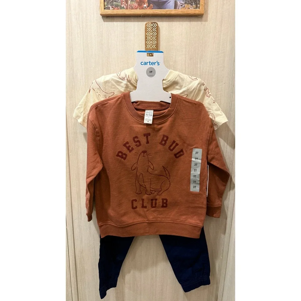 Carter's Toddler Boys 3-Piece Set Best Bud Club Sweatshirt T-Shirt Joggers 3T